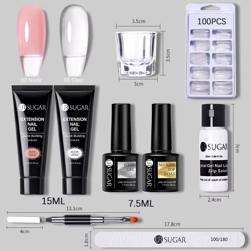 15Ml Extension Nail Gel Set Full Manicure Kit Crystal Acrylic Quick Extension Nails Building Fingertips Tools Set