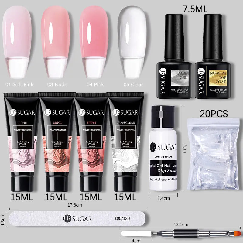 15Ml Soft Pink Nail Extension Gel Set with UV LED Lamp Quick Building Kit, Vernis Semi-Permanent Manicure Soak off UV gel