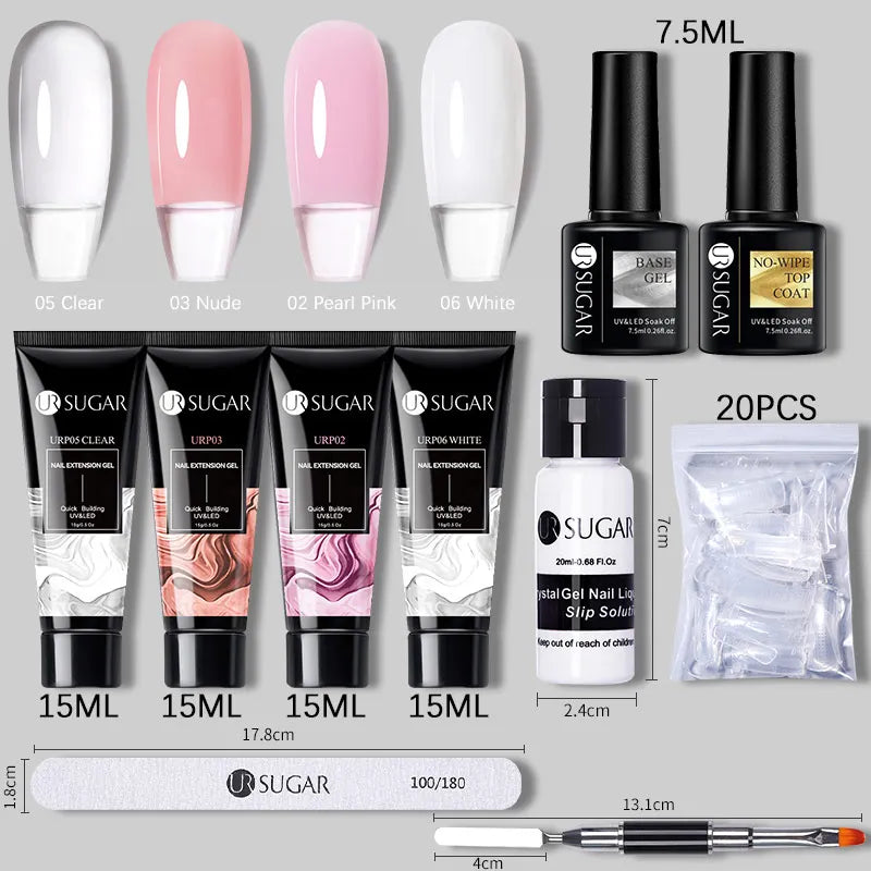 15Ml Soft Pink Nail Extension Gel Set with UV LED Lamp Quick Building Kit, Vernis Semi-Permanent Manicure Soak off UV gel