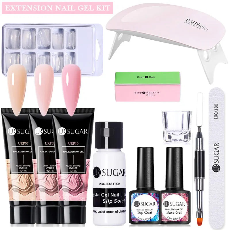 15Ml Soft Pink Nail Extension Gel Set with UV LED Lamp Quick Building Kit, Vernis Semi-Permanent Manicure Soak off UV gel