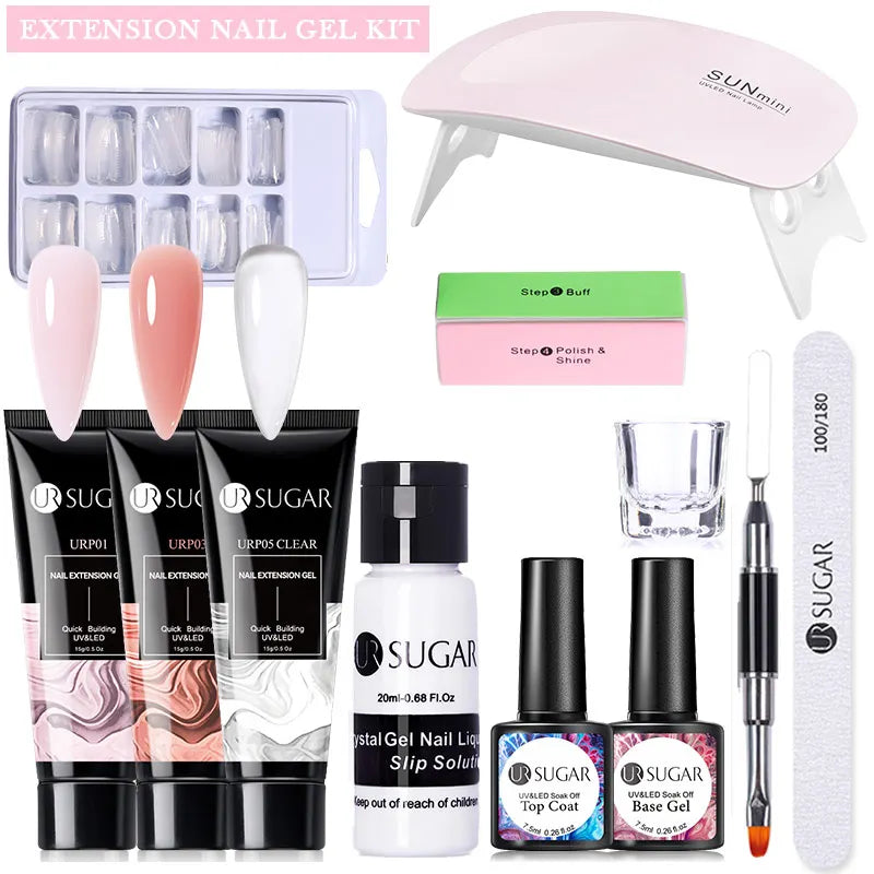15Ml Soft Pink Nail Extension Gel Set with UV LED Lamp Quick Building Kit, Vernis Semi-Permanent Manicure Soak off UV gel