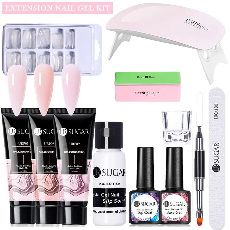 15Ml Soft Pink Nail Extension Gel Set with UV LED Lamp Quick Building Kit, Vernis Semi-Permanent Manicure Soak off UV gel