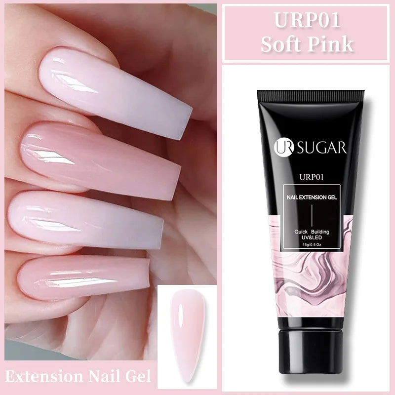 15Ml Soft Pink Nail Extension Gel Set with UV LED Lamp Quick Building Kit, Vernis Semi-Permanent Manicure Soak off UV gel