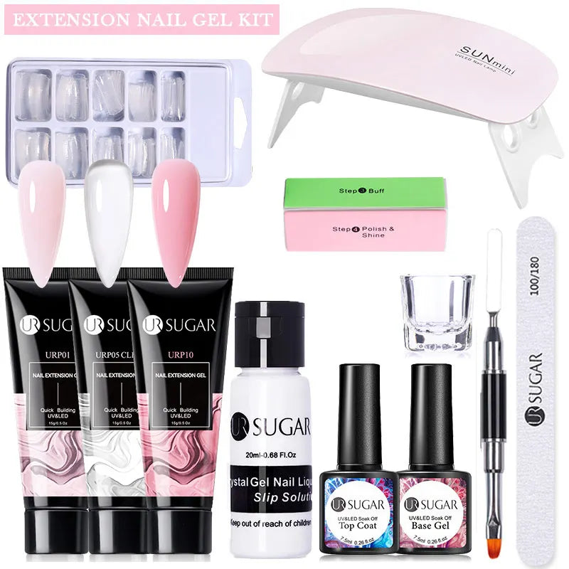 15Ml Soft Pink Nail Extension Gel Set with UV LED Lamp Quick Building Kit, Vernis Semi-Permanent Manicure Soak off UV gel
