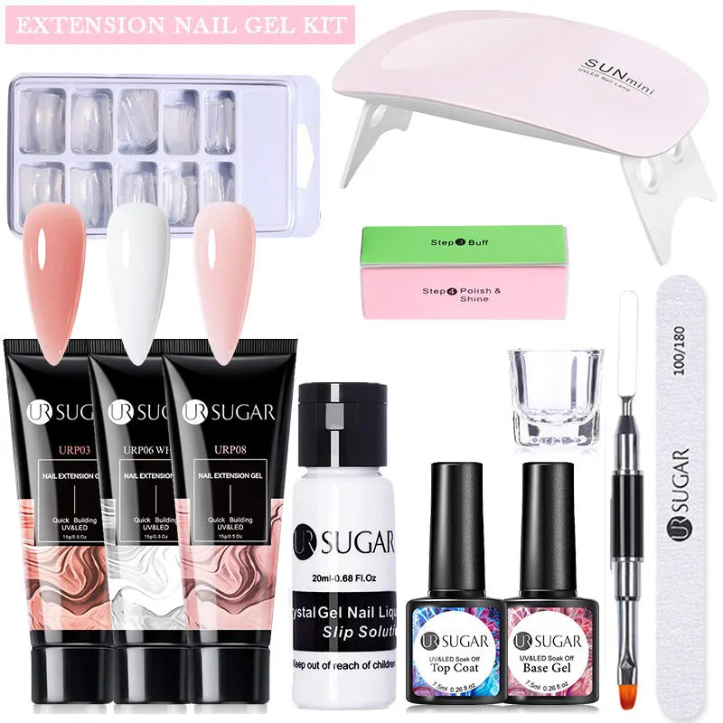15Ml Soft Pink Nail Extension Gel Set with UV LED Lamp Quick Building Kit, Vernis Semi-Permanent Manicure Soak off UV gel