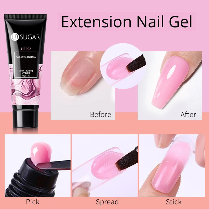 15Ml Soft Pink Nail Extension Gel Set with UV LED Lamp Quick Building Kit, Vernis Semi-Permanent Manicure Soak off UV gel