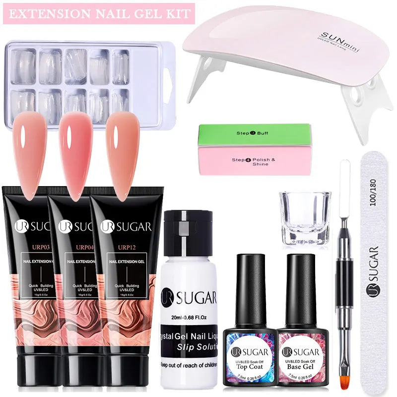 15Ml Soft Pink Nail Extension Gel Set with UV LED Lamp Quick Building Kit, Vernis Semi-Permanent Manicure Soak off UV gel