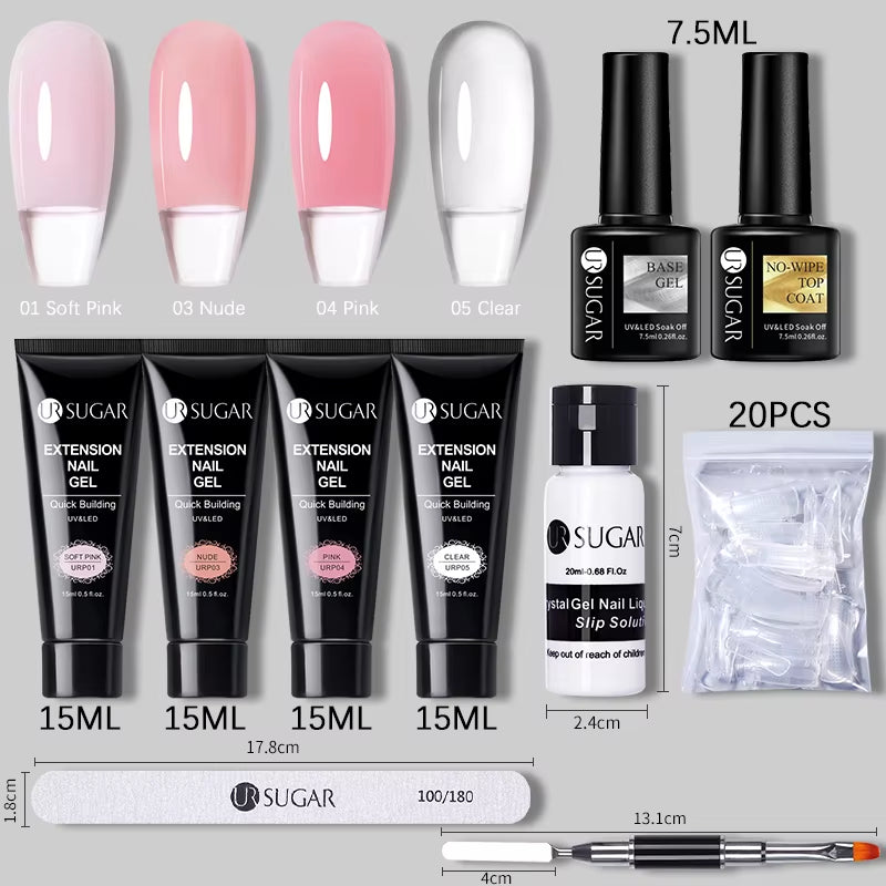 15Ml Extension Nail Gel Set Full Manicure Kit Crystal Acrylic Quick Extension Nails Building Fingertips Tools Set