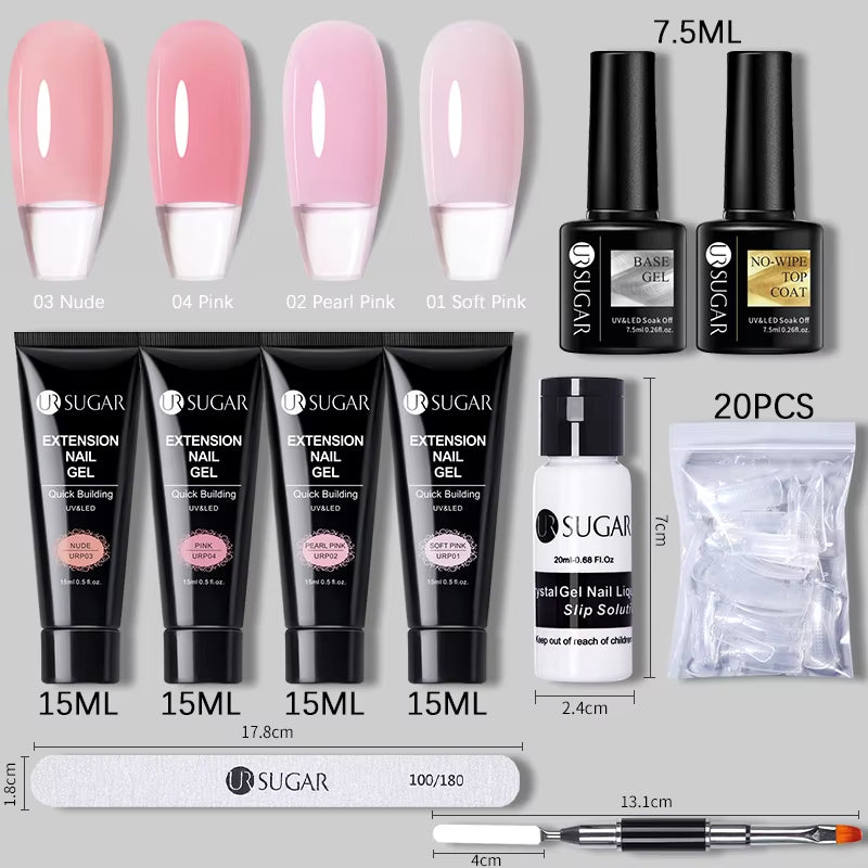 15Ml Extension Nail Gel Set Full Manicure Kit Crystal Acrylic Quick Extension Nails Building Fingertips Tools Set