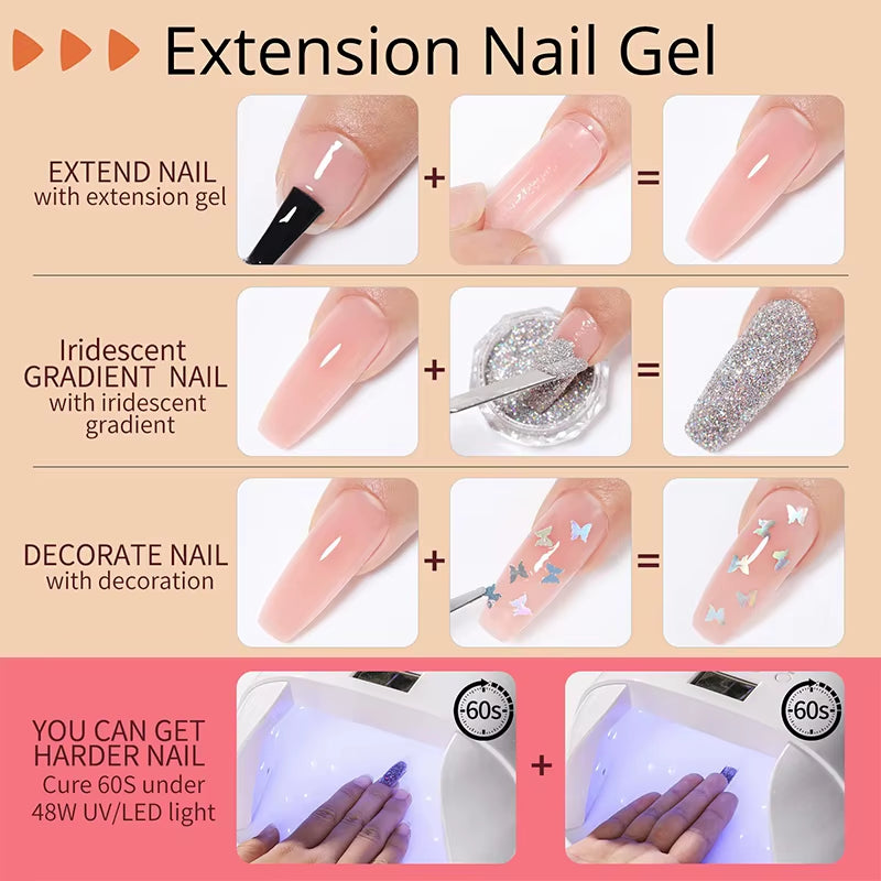 15Ml Extension Nail Gel Set Full Manicure Kit Crystal Acrylic Quick Extension Nails Building Fingertips Tools Set