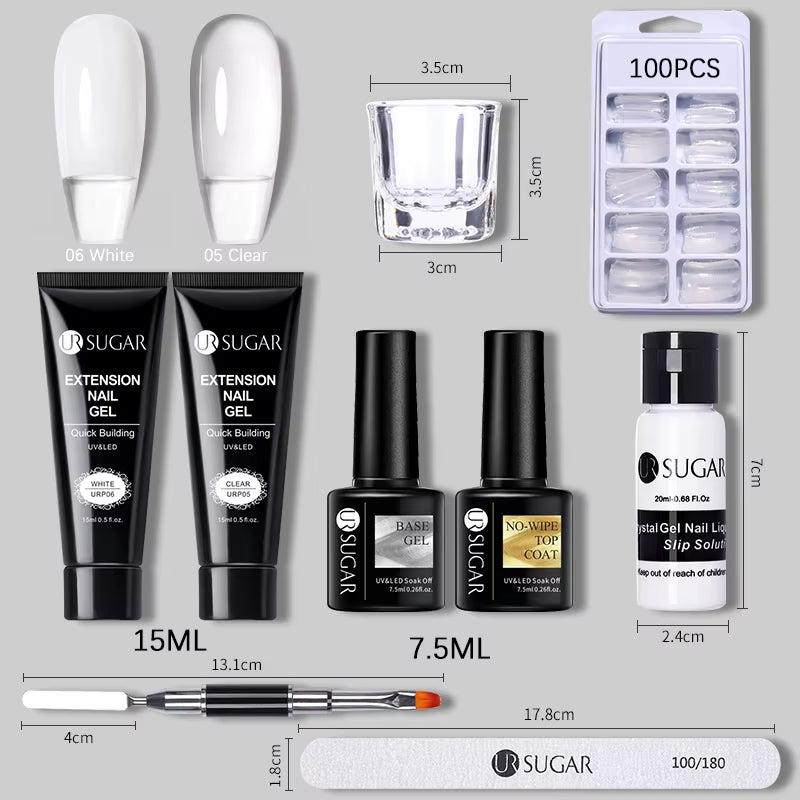 15Ml Extension Nail Gel Set Full Manicure Kit Crystal Acrylic Quick Extension Nails Building Fingertips Tools Set