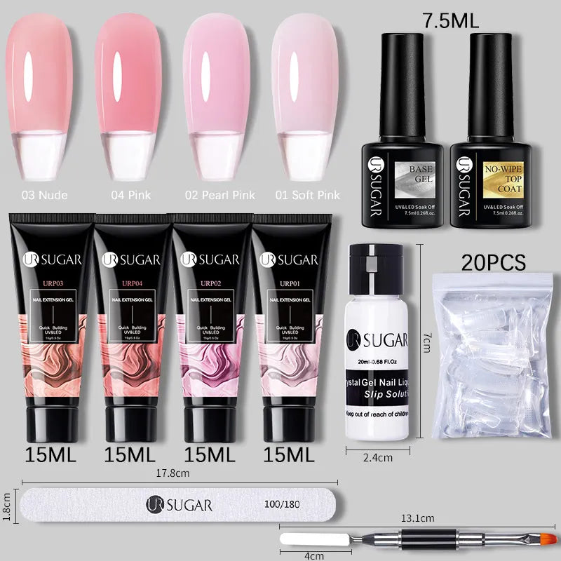 15Ml Soft Pink Nail Extension Gel Set with UV LED Lamp Quick Building Kit, Vernis Semi-Permanent Manicure Soak off UV gel